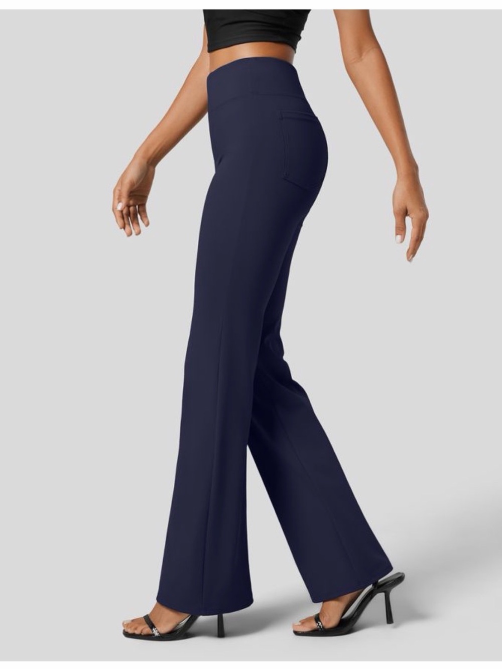 NWT Halara Flex High Waisted Side Pocket Slight Flare Work Pants Navy Stretch L